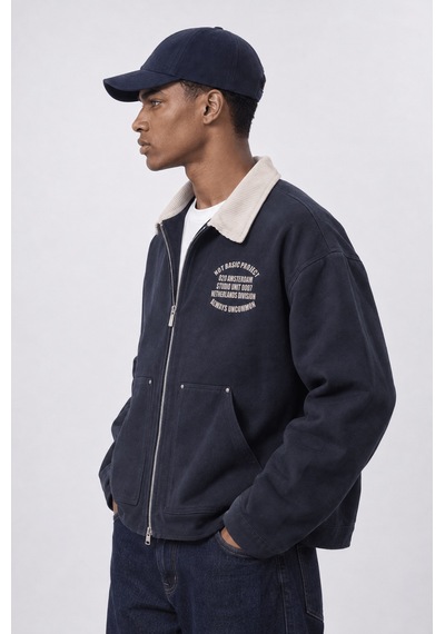 Respire Erkek Not Basic Project Baskılı Oversize Ceket Lacivert