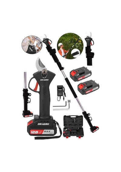 Dragro DRG-128mt Siyah 128Vf 10Ah 2 Metre Teleskopik Uzatma Akülü Bağ Dal Budama Kesme Makası