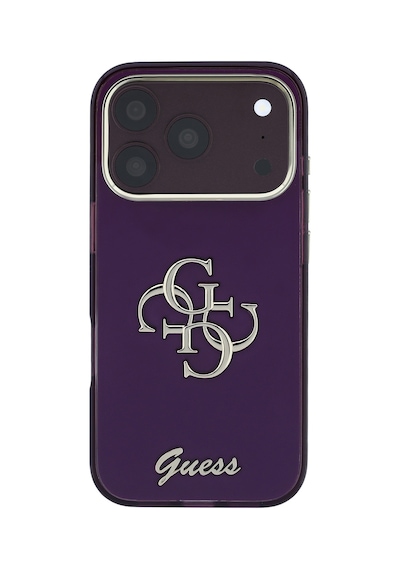 Apple iPhone Uyumlu 18 Pro  Kılıf Guess  Lisanslı Yazı Ve 4g Büyük Metal Logolu Silikon Kapak Bordo