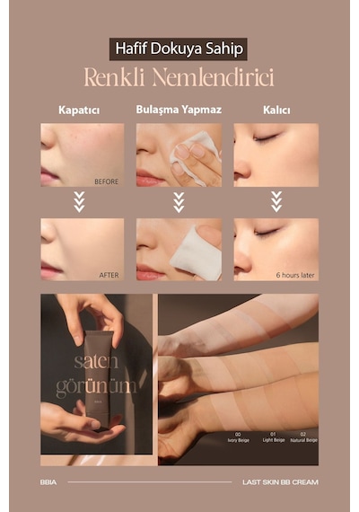 Bbia Renkli Nemlendirici Ve Ton Eşitleyici Vegan Bb Krem Bbia Last Skin 50 Ml 01 Açık Bej