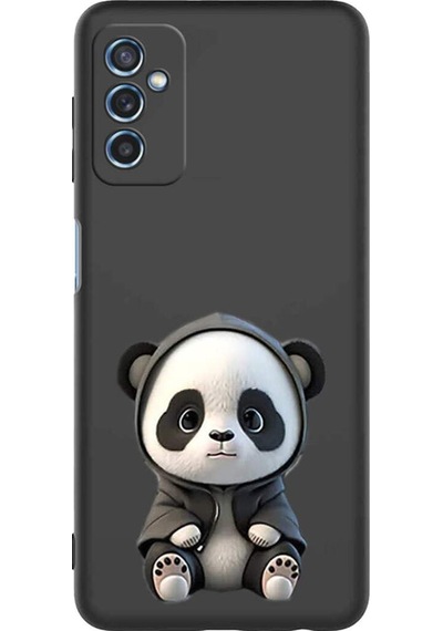 Samsung Galaxy M52 İle Uyumlu Sevimli Panda 0214d Tasarımlı Siyah Lansman Kılıf Çok Renkli