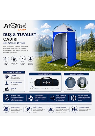 Duş Tuvalet Giyinme Plaj Giyinme Çadırı - Kamp Duş Wc Kabini - Argeus Easy Cabin Çok Renkli