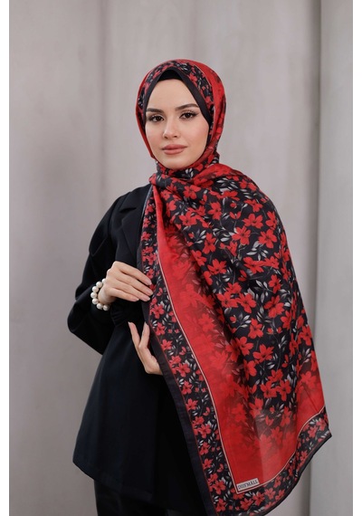 Mimiyum Flora Desen Soft Şal Kırmızı