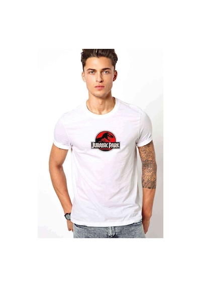 Jurasssıc Park Baskılı Beyaz Erkek Tshirt