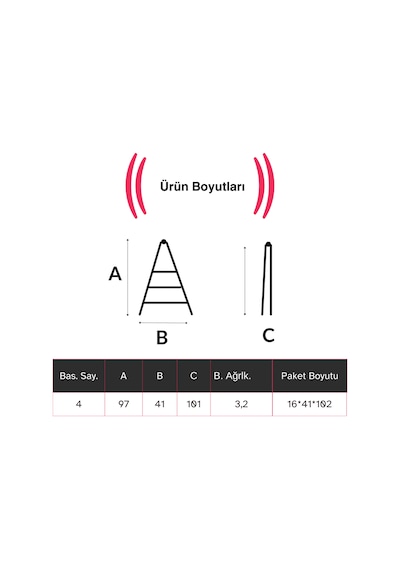 Endokon Geniş Basamaklı Katlanır Alüminyum Merdiven - 4 Basamaklı - Çift Taraflı Merdiven