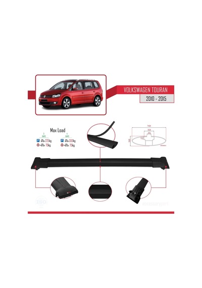 Volkswagen Touran 2010-2015 Arası İle Uyumlu Fly Model Ara Atkı Tavan Barı Siyah 3 Adet Bar