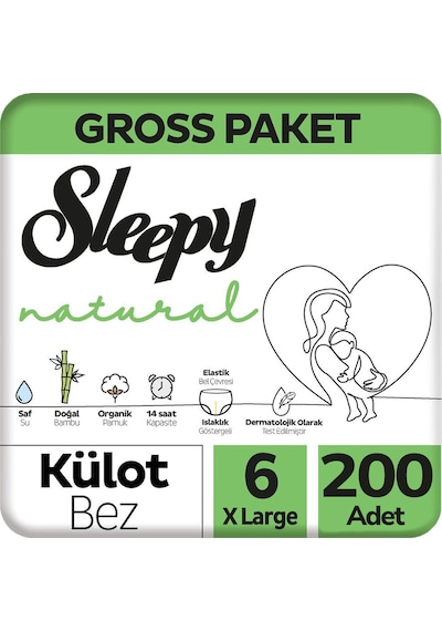 Sleepy Natural Külot Bebek Bezi 6 Beden Gross Paketi 100x2 200 Adet 6 Numara