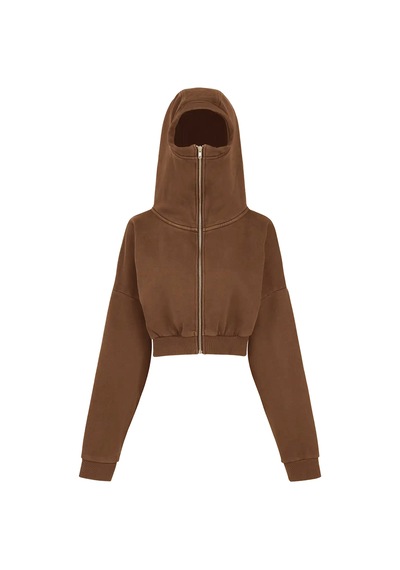Entire Studios Tam Boy Fermuarlı Kısa Sweatshirt Kahverengi