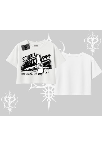 Tarzsokak Oversize Crop Tshirt Skull Impact Bone Chilling Street Icon Beyaz
