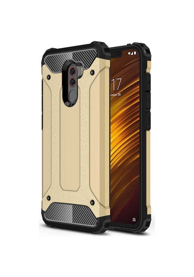 Noktaks - Pocophone F1 Uyumlu - Kılıf Çift Katman Zırh Tank Crash Military Kapak - Gold Gold