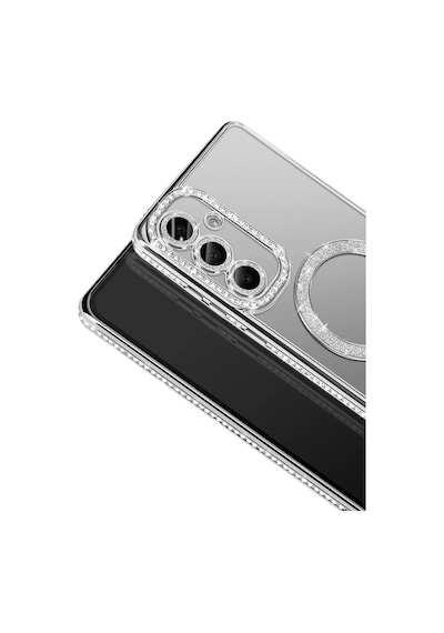 Samsung Galaxy S26 Uyumlu Kılıf Parlak Taşlı Simli M-safe Telefon Kılıfı Kapak Gümüş