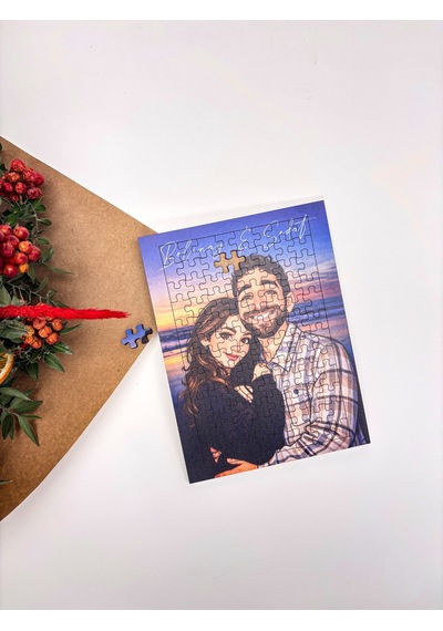 Sevgili Karikatürize Puzzle Sevgililer Günü Yapboz 98 Parça