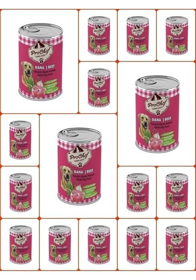 16 Adet Yetişkin Dana Etli Kıyılmış Köpek Maması 415 Gr Pro Chef Konserve Yaş Mama