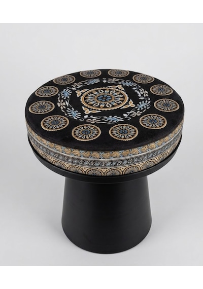 Missidea Ottoman Mistik Desenli Puf Siyah