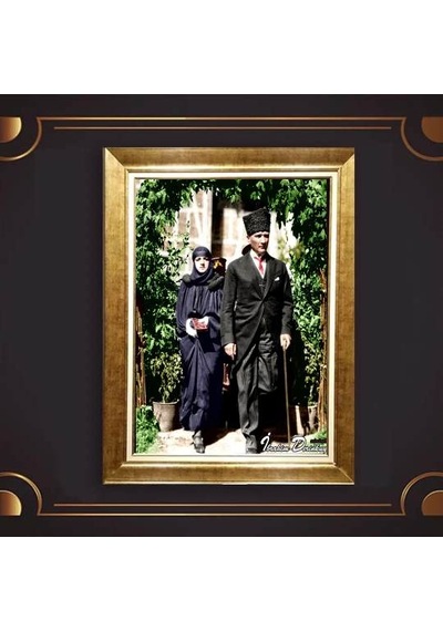 Altın Varaklı Çerçeveli Paspartulu Atatürk Tablo Hk1004