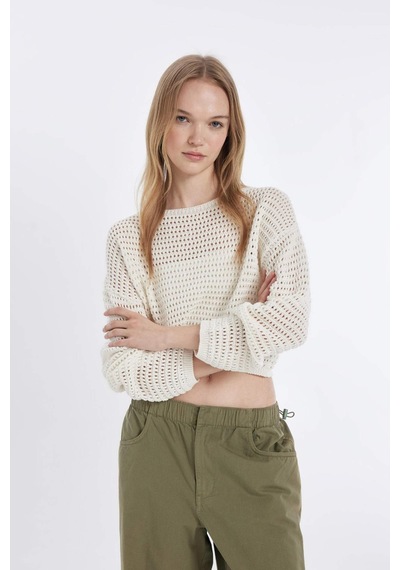 DeFacto Coool Regular Fit Kroşe Kazak D5126AX24HSER105 Ekru