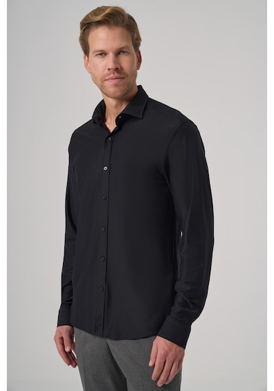 Morven Erkek Siyah Trend Düz Slim Fit Tam İtalyan Yaka Relaxible Gömlek 26ms004029001 Siyah