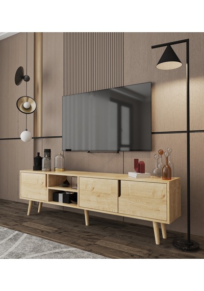 Latina Ahşap Ayaklı Tv Ünitesi Tv Sehpası 180 Cm Safir Meşe Safir Meşe