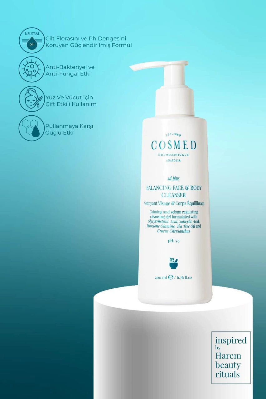 Cosmed Yağlı Pullanma Karşıtı Yüz ve Vücut Temizleyicisi - Balancing Face & Body Cleanser - 200 ml