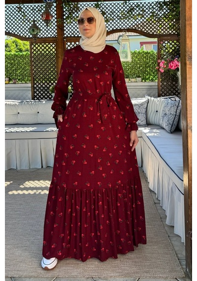 Rabia Şamlı Gül Bordo Elbise Normal