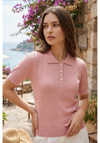 Sayzen Your Shine Sayzen Çiçek Desenli Gömlek Yaka Kadın Tişört Sy-2602tsr Pembe
