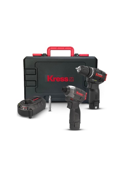 Kress Kug02 12volt/2.0ah. Li-ion Çift Akülü Kömürsüz Profesyonel Darbeli Matkap+darbeli Tornavida Kombo Set