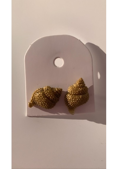 Gold Renkli Deniz Kabuğu İstiridye Gümüş Aksesuarlı Epoksi Küpe Gold
