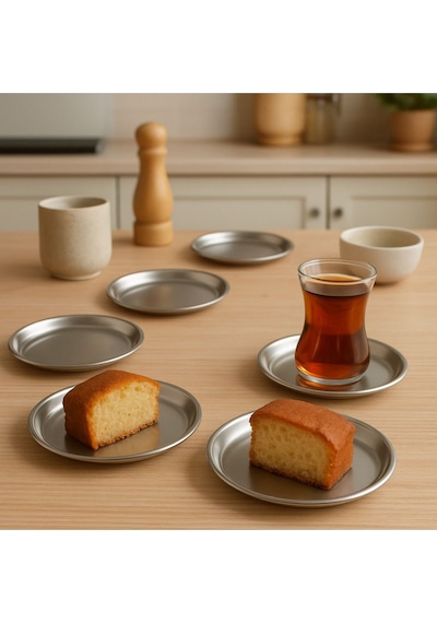6 Adet 12 Cm Gümüş Yuvarlak Paslanmaz Çelik,lokumluk,ikramlık, Pasta Servis,kahve Fincan Altlığı Gümüş