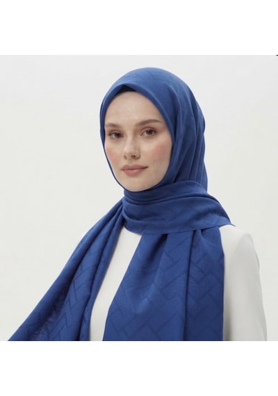 Ünallive Saks Mavisi Modern Jakar Şal Saks mavi