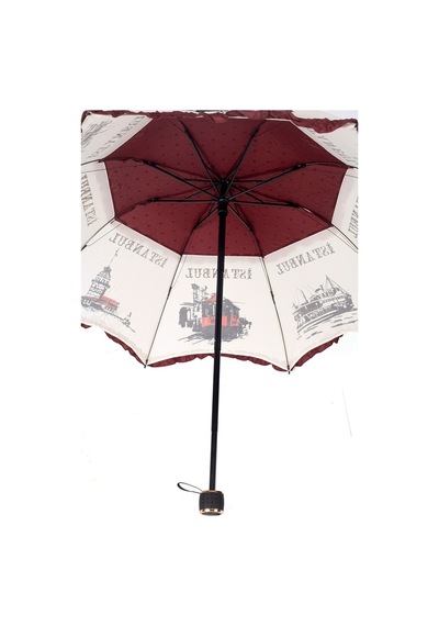 Marlux Istanbul Figürlü Bordo Kadın Şemsiyesi M21Mar109R001-Beyaz