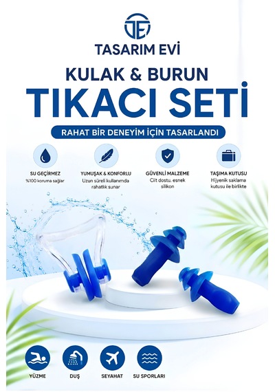Yüzücü Kulak Tıkacı+ Burun Tıkacı Deniz Havuz Yüzme Tıkaç Seti Takımı