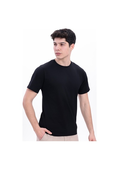 Myrab Denim Erkek Krem Basic Tişört Regular Fit Bisiklet Yaka %100 Pamuk 30/1 Süprem Kumaş Günlük T-shirt Siyah