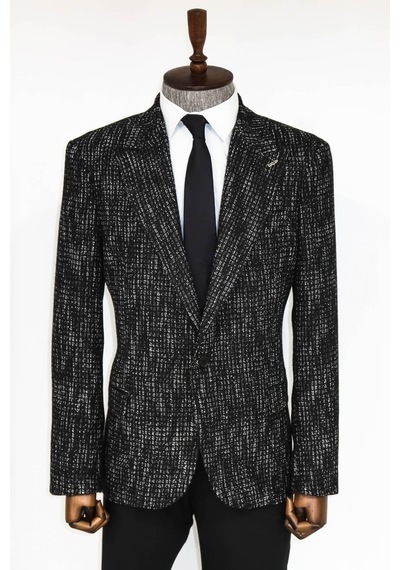 Wessi Desenli Slim Fit Spor Siyah Erkek Ceket - Wessi Siyah