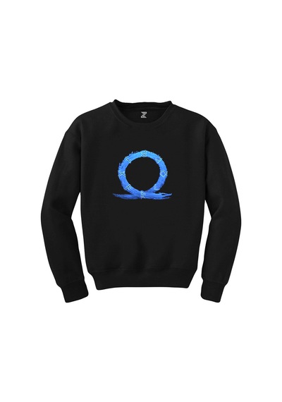 God of War Ragnarok Blue Logo Siyah Sweatshirt