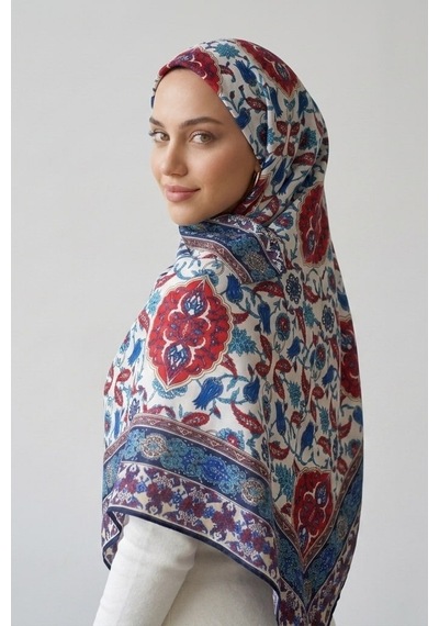 İpekçe Eşarp İp Rayon 100 100 Desenli - Lacivert Lacivert - Çok Renkli