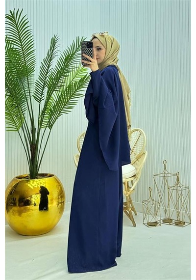 Neşeli Butik Kadın Pelerinli Kemer Detaylı Tesettür Tulum Nms061 Saks