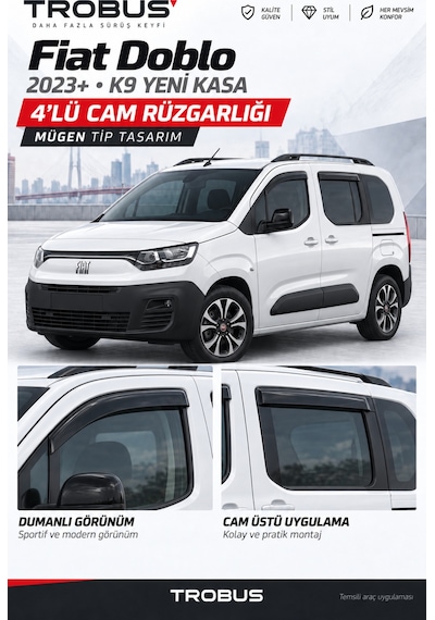 Fiat Doblo 2023 Ve Sonrası Tüm Kasalar Tam Uyumlu Mügen Cam Rüzgarlığı 4lü
