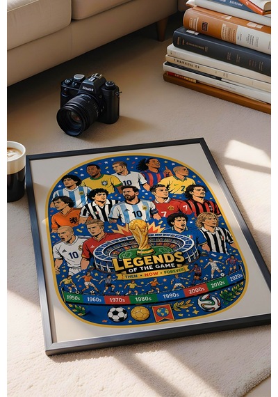 Dünya Kupası Futbol Efsaneleri Legends Of The Game Premium Çerçeveli Duvar Tablosu Üstün Kalite Siyah