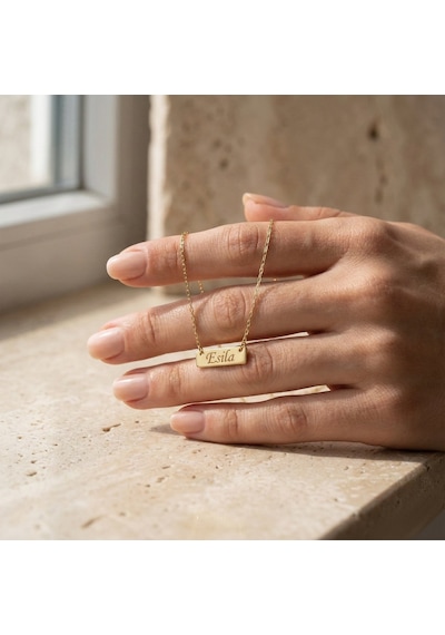 925 Ayar Gümüş İsim Yazılı Minimal Plaka Kolye Gold