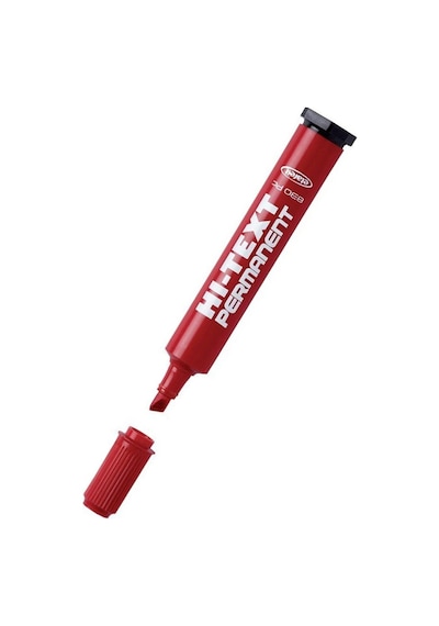 Hi-text Kesik Uçlu Markör Permanent Kalem 6 Adet ve Brons Mürekkep Kırmızı 30 ML