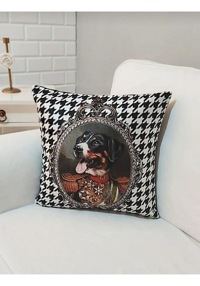 Isviçre Appenzeller Köpek Kaz Ayağı Desen Kırlent Kılıfı Renkli