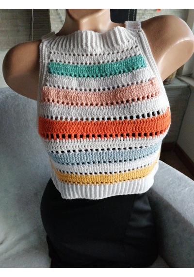 El Örgüsü Bayan Kısa Crop Bluz Çizgili
