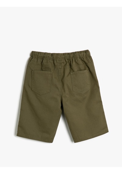Koton Şort Slim Fit Beli Bağlamalı Lastikli Cepli Pamuklu Khakı 3skb40019tw Haki