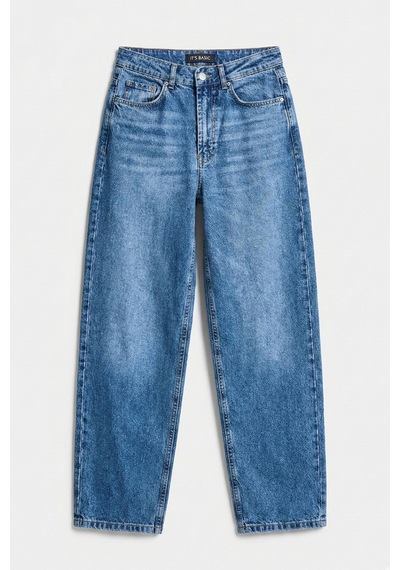 Itsbasic Kadın Mavi Cindy 4s6-4 Skater Fit Bol Kesim %100 Koton Denim Jean