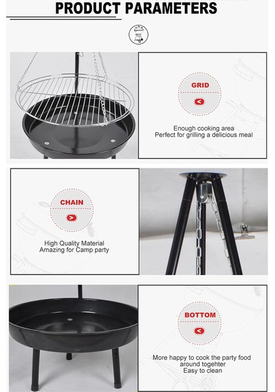 Paslanmaz Çelik Tripod Askılı Katlanır Kömür Barbekü Izgarası - Açık Hava Kullanımı İçin İdeal 23020 Diğer