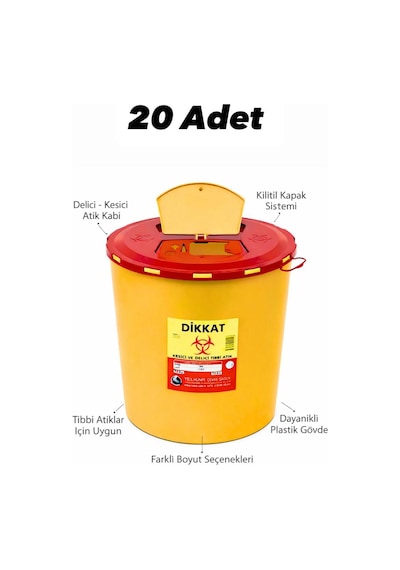 Tıbbi Atık Kovas Sarı, Enfekte Kovası Sarı Renk , Hijyenik Ve Güvenli Kullanım 10 Litre Tüm Adetler Bordo