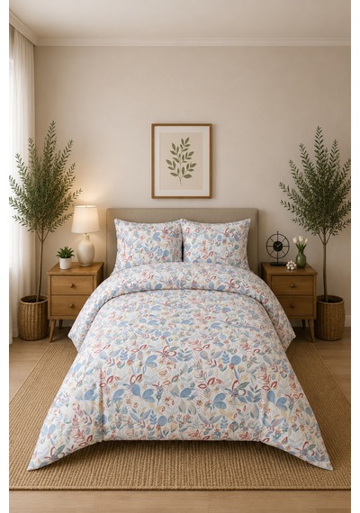 Çift Kişilik Nevresim Takımı %100 Pamuk 200x220 Lastikli Çarşaflı 160x200 Mavi