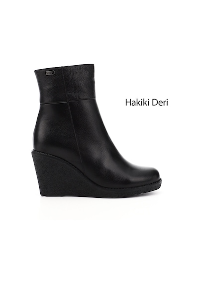 Gönderi(R) Gönderi R Siyah Floter Fermuarlı Dolgu Topuklu Hakiki Deri Bot Siyah Floter