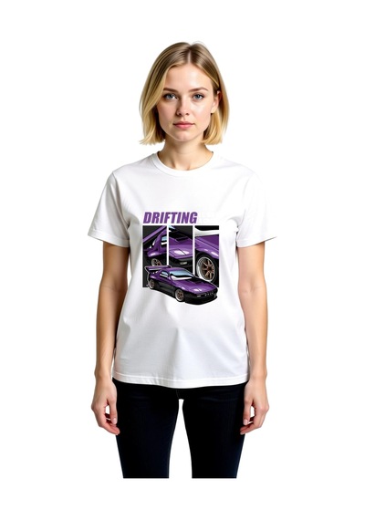 Paybuy Drift Tutkusu - Retro Araç Tasarımı Baskılı Kadın Tişört Beyaz
