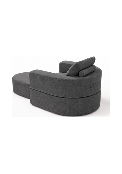 Homedius Sofa Bed Katlanır Yatak Olabilen Berjer Koltuk Puf Seti Antrasit